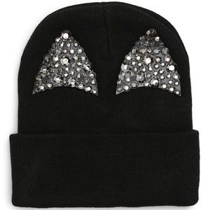 Tasha Sparkle Cat Ear Beanie in Black